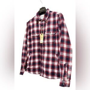 TAILOR VINTAGE PLAID FLANNEL SHIRT JACKET LINED WITH PLUSH SHERPA RED COLOR SZ L